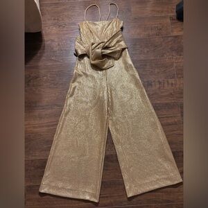 Free People Shimmer and Shine Gold Jumpsuit Small